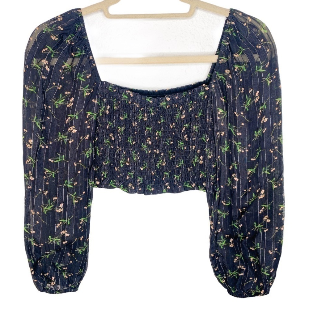 REVOLVE Blue Life Smocked Floral Crop Top Size Small - Picture 3 of 3